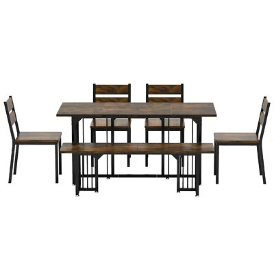 Mesa de comedor moderna de hierro de 63" banco de 4 asientos comedor rectangular de madera maciza Foto 1 de 4