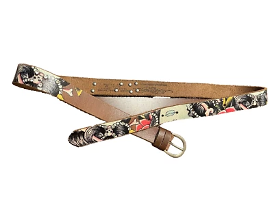 Cinturón de cuero para mujer Ed Hardy vintage Y2K estrás tachonado tatuaje talla mediana Foto 1 de 4