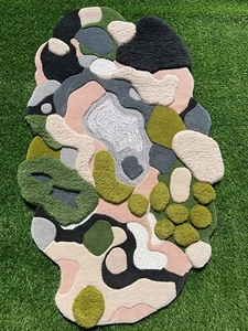 Organic Abstract Hand Tufted Rug Multicolor Textured Irregular Shaped Carpet - Picture 1 of 4