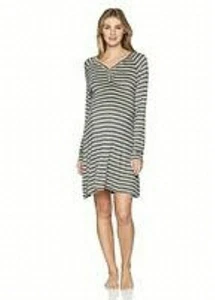 LAMAZE Womens Maternity Striped Henley Sleep Dress Heather Gunmetal Medium - Picture 1 of 3