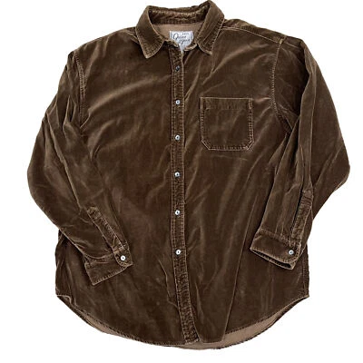 复古 80 年代 Let's Quizz Again 丝绒长袖衬衫柔软大号棕色纽扣 — 第 1/4 张图片