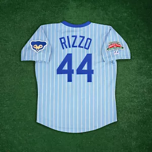 Anthony Rizzo Chicago Cubs Men's 1970's Wrigley 100th Blue Cooperstown Jersey - Picture 1 of 8