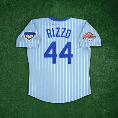 Anthony Rizzo Chicago Cubs Men's 1970's Wrigley 100th Blue Cooperstown Jersey - Image 1 of 4