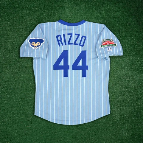 Anthony Rizzo Chicago Cubs Men's 1970's Wrigley 100th Blue Cooperstown Jersey Cover