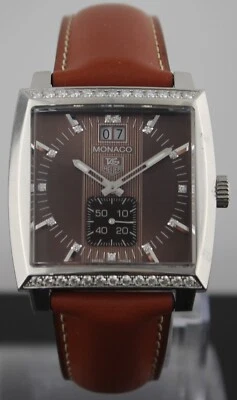 RELOJ DE LUJO TAG HEUER MONACO WAW1316.FC6172 CUERO DIAMANTE PERLA UNISEX MARRÓN Foto 1 de 4