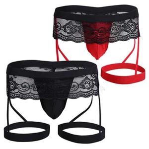 Biancheria intima uomo pizzo tanga bikini sexy mutandine gay + reggicalze intimo✲> - Foto 1 di 14