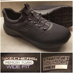 SKECHERS Womens 10 Wide Fit Memory Foam Mesh Bungee Lace Shoes Black 12980W - Picture 1 of 9