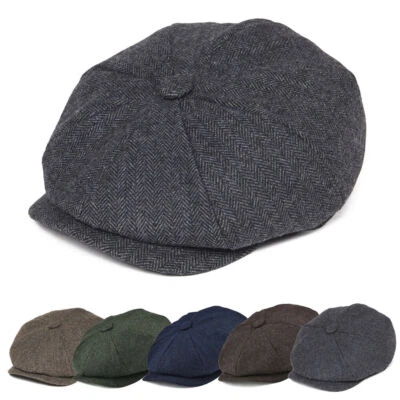 Men's Wool Blend Newsboy Flat Cap Herringbone Tweed Baker Hat Newsboy Flat Cap - Image 1 of 4
