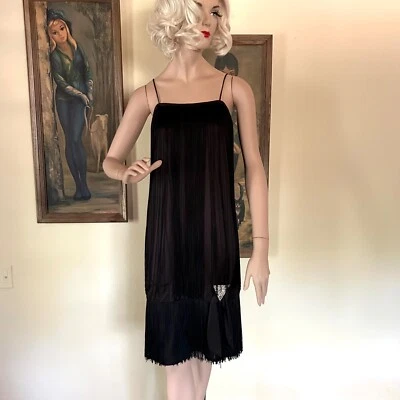 Vestido De Colección Años 80 Gatsby Años 20 Flecos Aleta Negro Cóctel Fiesta LBD S/M Foto 1 de 4