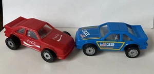 1987 Remco Mustang Toy Race Car Blue 32 & Red Coca Cola Cars Lot Vintage - Picture 1 of 17
