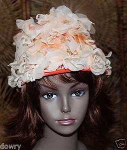 Vintage 50er Jahre ORANGE & WEISS BLUMENGARTEN SOMMER BUCKET CLOCHE HUT ORIGINAL von DAYNE - Bild 1 von 7
