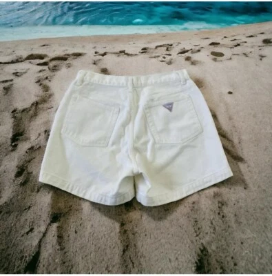 Pantalones Cortos Vaqueros Guess Vintage Talla 31 Años 80 90 Cintura Alta Blanco Lavado Denim Mamá T Foto 1 de 4