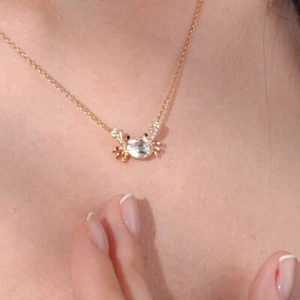 18k gold GF simulated diamond little crab pendant chain cute necklace - Picture 1 of 5