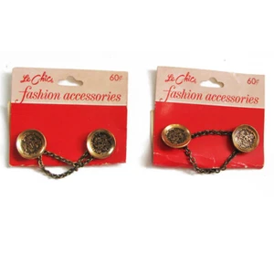 Set of 4 (2 Cards) Vintage Le Chic Fashion Accessories Gold Embossed Buttons - Picture 1 of 4