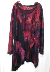 The Pyramid Collection Grunge Goth Hoodie Top Plus 2X Tie Dye Burnout Black Red - Picture 1 of 8
