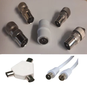 TV AERIAL COAX CONNECTORS LEADS EXTENSION KITS SPLITTERS COUPLERS METAL - Picture 1 of 6