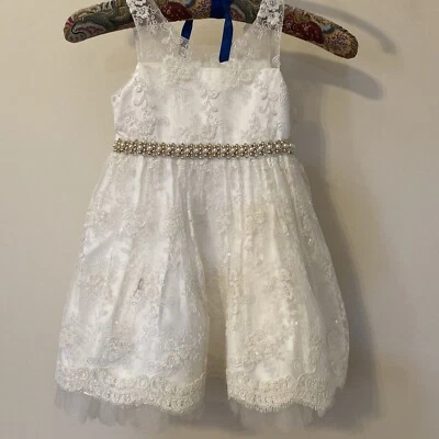 Vestido Blanco Niña Tul Encaje Infante Niño Pequeño Concurso Flor 2T Princesa Americana Foto 1 de 4