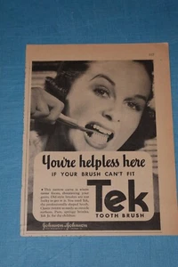 Vintage 1937 Johnson & Johnson Tek Zahnbürste Druck Werbung. - Bild 1 von 1