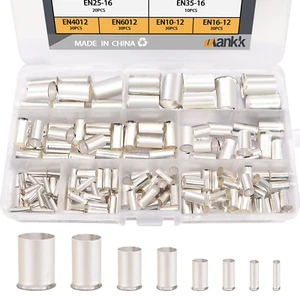 166Pcs Wire Ferrules Kits Awg1/0 2/0 2 4 6 8 10 12 Silver Plated Copper Crimp - Picture 1 of 12