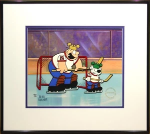 "Between the Pipes" Mort Walker FRAMED Cel Beetle Bailey Hockey Sgt. Snorkel - Picture 1 of 1