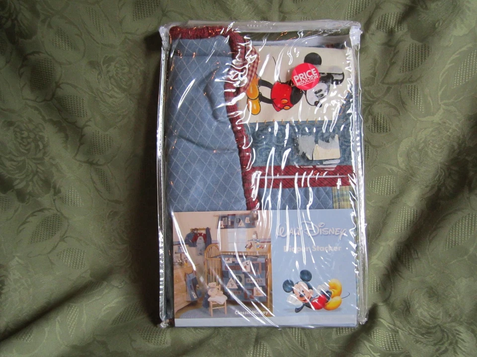 Walt Disney Baby Classic Mickey Diaper Stacker Decoration Blue Plaid Pocket New - Image 1 of 3