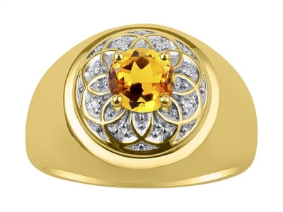 Anel cigano Rylos folheado a ouro amarelo 925 prata citrino e diamante tamanho 8-13 - Imagem 1 de 4