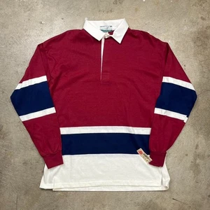Neu mit Etikett Vintage Tidewater Traders Rugby Poloshirt Langarm Herren große rote Streifen - Bild 1 von 7