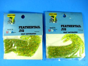 VTG Jerry's Lures 4" Feathertail Soft Plastic Jig Chartreuse Black Flake USA - Picture 1 of 5