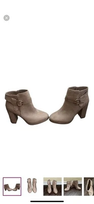LC Lauren Conrad Tan Ankle heeled Booties Suede Minimalist Design - Image 1 of 4