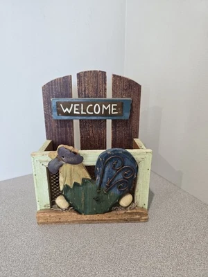 Welcome Wooden Rooster Farmhouse Style Caddy Mail/Recipe Holder 9" X 7" GUC  - Image 1 of 4