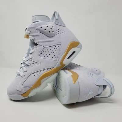 耐克 Air Jordan 6 复古运动鞋纯白金蓝色 DQ4914-074 女式 7 码 — 第 1/4 张图片