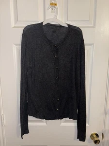 Pamela Dennis Semi-Fitted Cardigan Knit Sweater with Skull Buttons, Charcoal, L - Picture 1 of 1