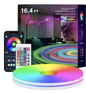2x Neon Rope Light Strip, 16.4FT RGB LED, Remote, App, Waterproof, Music Syncing - Picture 1 of 6