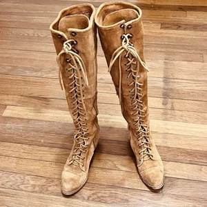 Free People Jeffrey Campbell Knee High Lace Up Suede Boots Brown Women 7M w Zip - Picture 1 of 14