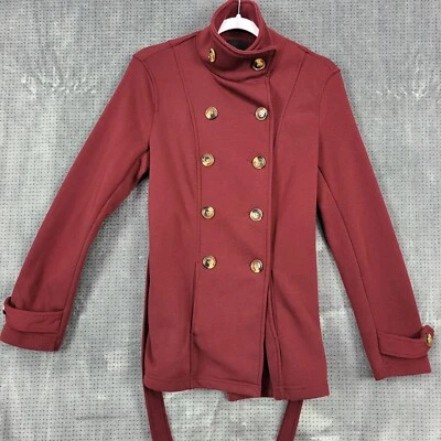 Abrigo Forever 21 Manga Larga Doble Pecho Guisante Para Mujer Mediano Borgoña Cinturón Foto 1 de 4
