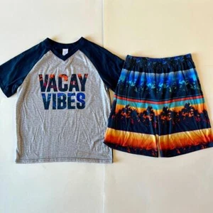 The Children's Place Large 10/12 Vacay Vibes Blue Gray Beach Palm Trees Pajamas - Picture 1 of 1
