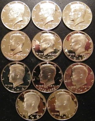 1968 ~ 1979 PROOF Kennedy Half Dollars 11 Coins from US Proof Sets 3-40% Silver - Image 1 of 4