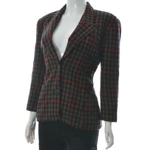 Escada By Margaretha Ley Women's Two-Button Vintage Retro Blazer Twill Checked - Picture 1 of 8