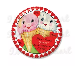 Retro Valentine Ice Cream Super Cute Handmade Mirror, Magnet, or Pin - 2.25" - Picture 1 of 4