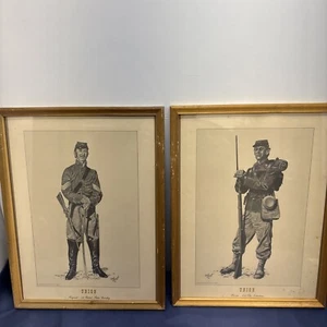 Pair of Vintage Randy Steffen 1956 Union Soldier 13x 10 Framed Portraits - Picture 1 of 21