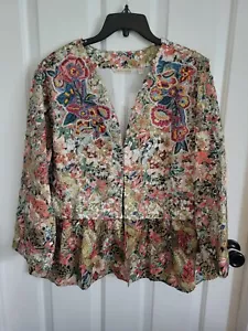 Giacca Blazer Ariege Morbidi Dintorni Ricamati Floreali Perline Peplum XL NUOVA - Foto 1 di 13