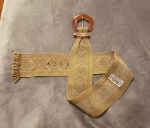 Vintage Liz Claiborne Wide 3.5" Tan Rayon Aztec Pattern Leather Buckle Sz 32-35 - Picture 1 of 7