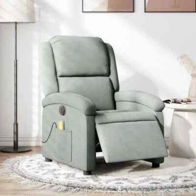 Silla reclinable de masaje eléctrica gris claro terciopelo vidaXL Foto 1 de 4