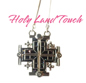 Cross Necklace Open Pendant 925 Jerusalem Silver Sterling Plated Opens Chain - Picture 1 of 30