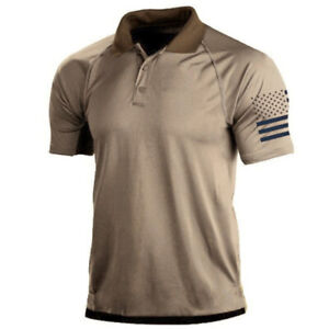 Hot Mens Outdoor Tactical Shirts Sports Lapel Button T-Shirt Army Combat Tops