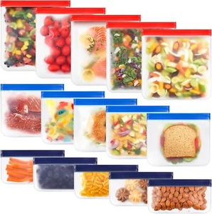 15 Packs Reusable Food Storage Bags, Freezer Bags, Snack Bags, Sandwich Bags, Pr - Picture 1 of 7