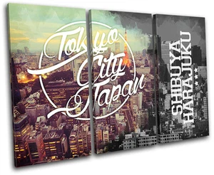 Tokyo Typography City TREBLE CANVAS WALL ART Picture Print - Picture 1 of 1