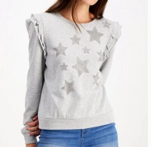 INC International Concepts Gray Sweatshirt Size XL Stars Ruffles NWT - Picture 1 of 4