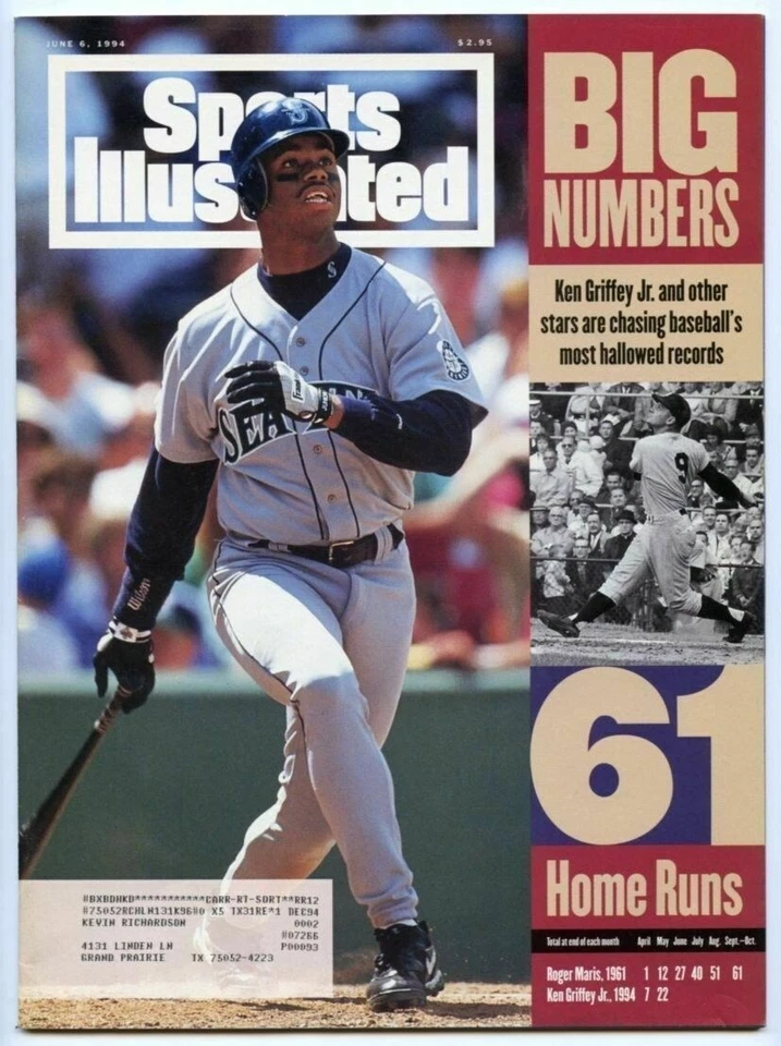 1994 年 6 月 6 日 Ken Griffey Jr. 西雅图水手队和 Roger Maris 体育画报 — 第 1/1 张图片