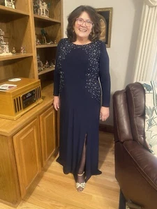 NWT NAVY FULL LENGTH LONG SLEEVE ALEX EVENINGS SPECIAL OCCASION 16W BLING - Picture 1 of 12